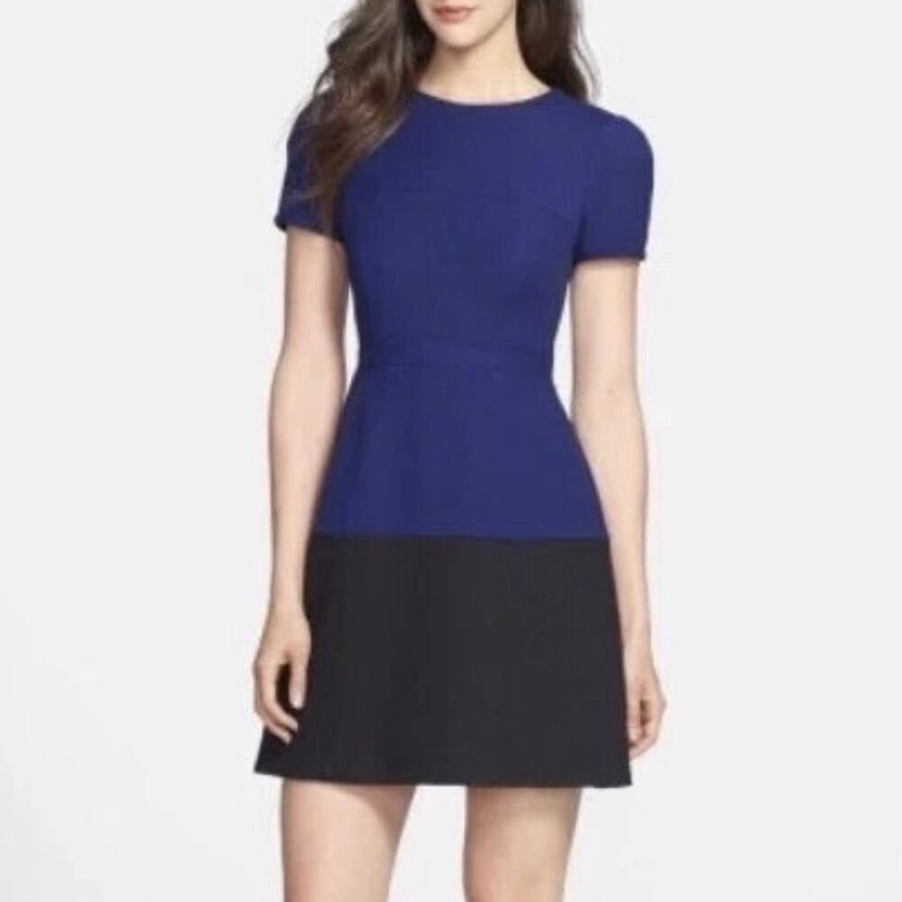 BCBG Maxazria Hannah Orient Blue & Black Color Block Hannah A-Line Dress Size 6